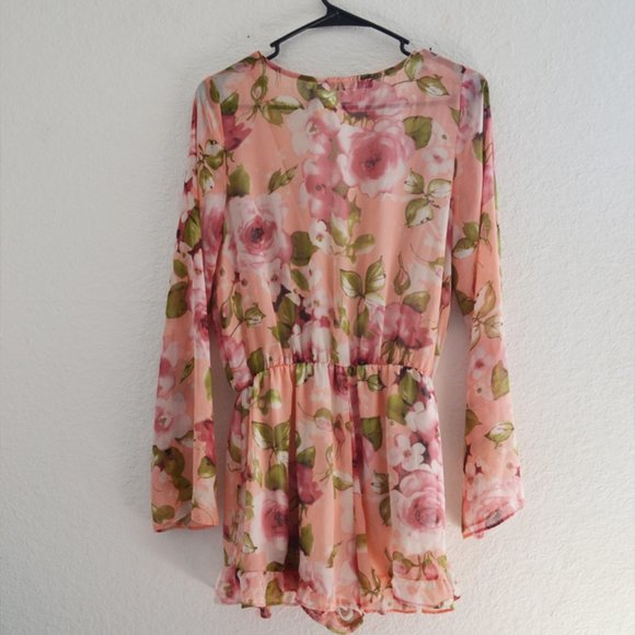 Honey Punch Surplice Floral Long Sleeve Romper - Picture 3 of 3